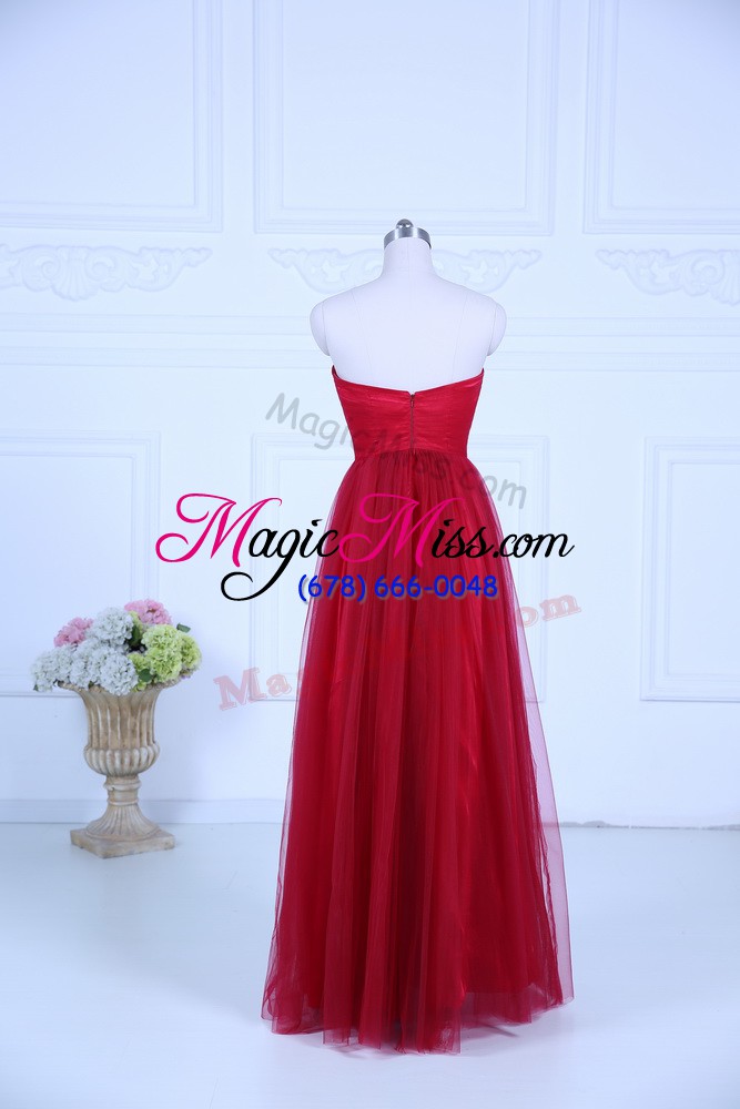 wholesale great wine red empire ruching wedding guest dresses zipper tulle sleeveless floor length