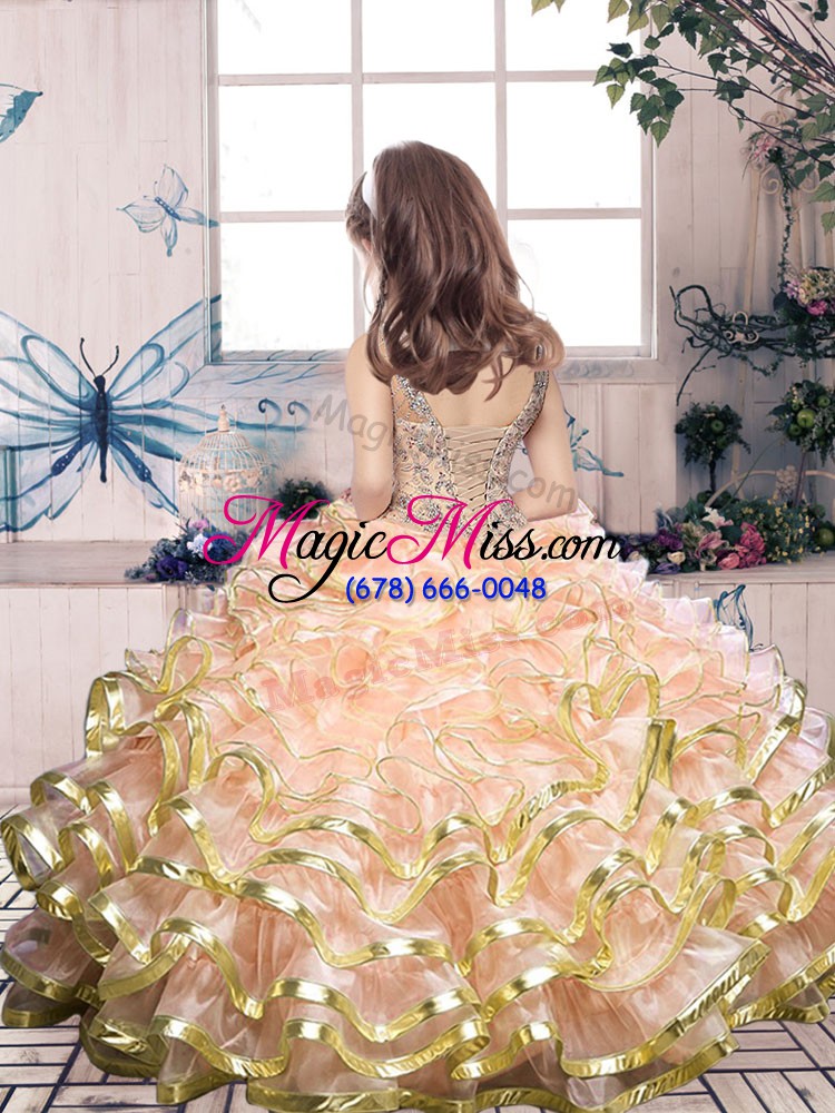 wholesale fantastic floor length lace up little girls pageant gowns brown for party and military ball and wedding party with beading and ruffles