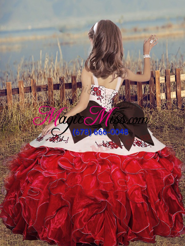 wholesale sleeveless lace up floor length embroidery pageant dress for girls