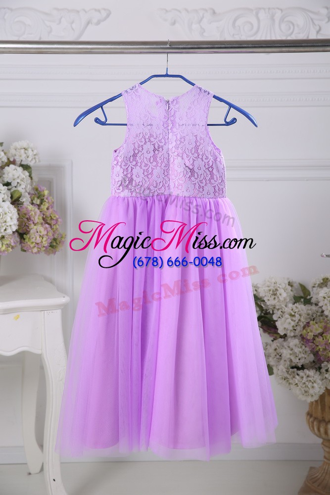wholesale lavender empire lace toddler flower girl dress zipper tulle sleeveless tea length