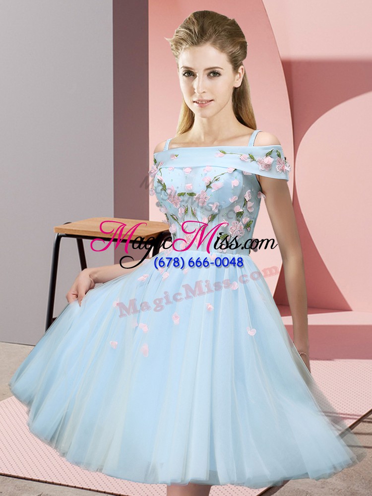 wholesale light blue empire appliques court dresses for sweet 16 lace up tulle short sleeves knee length