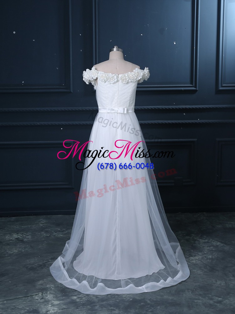 wholesale sleeveless brush train zipper hand made flower bridal gown