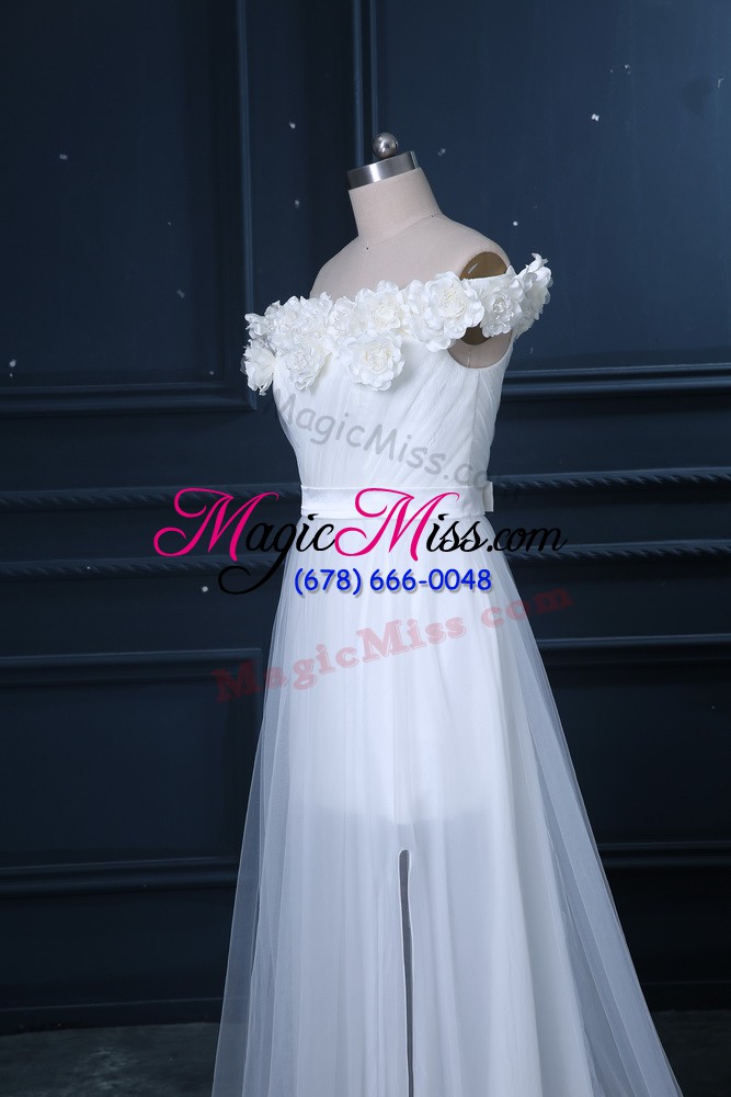 wholesale sleeveless brush train zipper hand made flower bridal gown