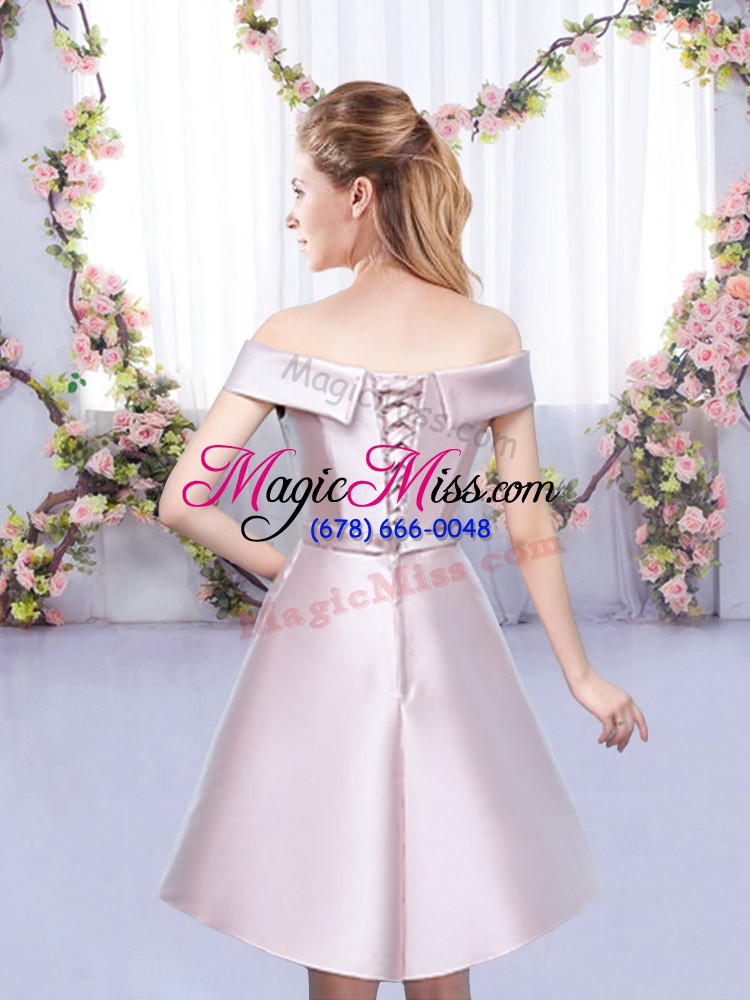 wholesale new arrival floor length baby pink bridesmaids dress satin sleeveless bowknot