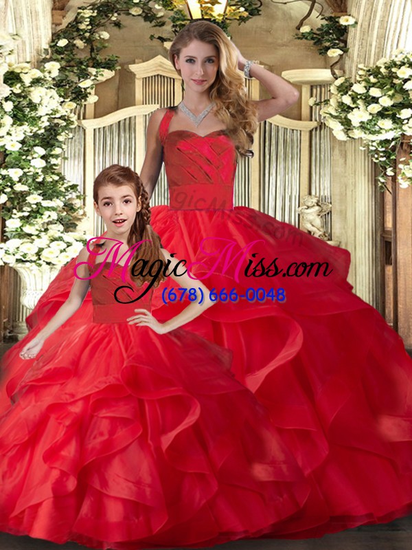 wholesale simple red halter top lace up ruffles ball gown prom dress sleeveless