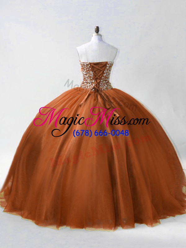 wholesale captivating beading sweet 16 dresses brown lace up sleeveless floor length