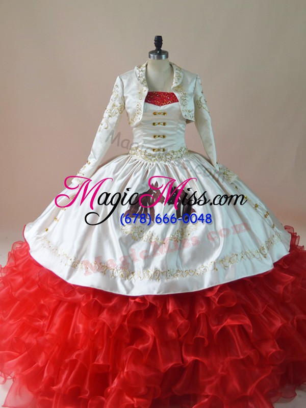 wholesale floor length white and red quinceanera dresses strapless sleeveless brush train lace up
