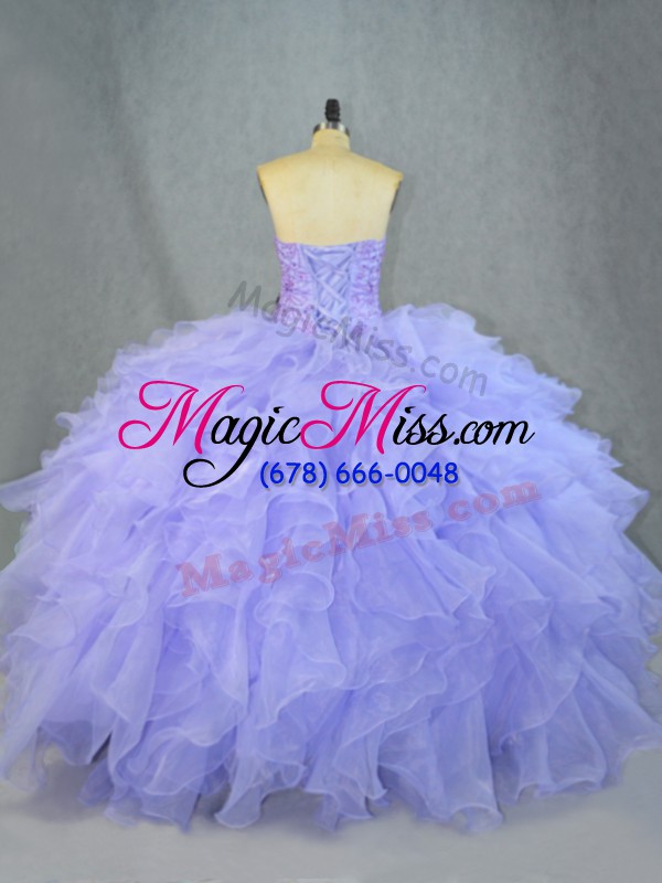wholesale great beading and ruffles quinceanera gown lavender lace up sleeveless floor length