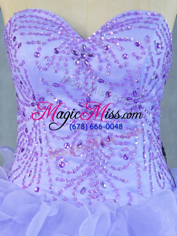 wholesale great beading and ruffles quinceanera gown lavender lace up sleeveless floor length