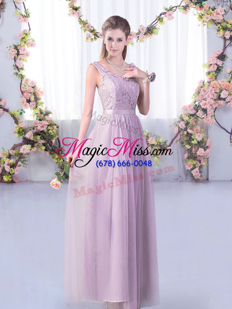 wholesale fashionable lavender empire off the shoulder half sleeves tulle floor length side zipper lace and belt wedding guest dresses