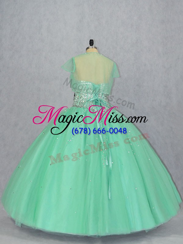 wholesale extravagant sleeveless tulle floor length lace up quinceanera dresses in apple green with beading