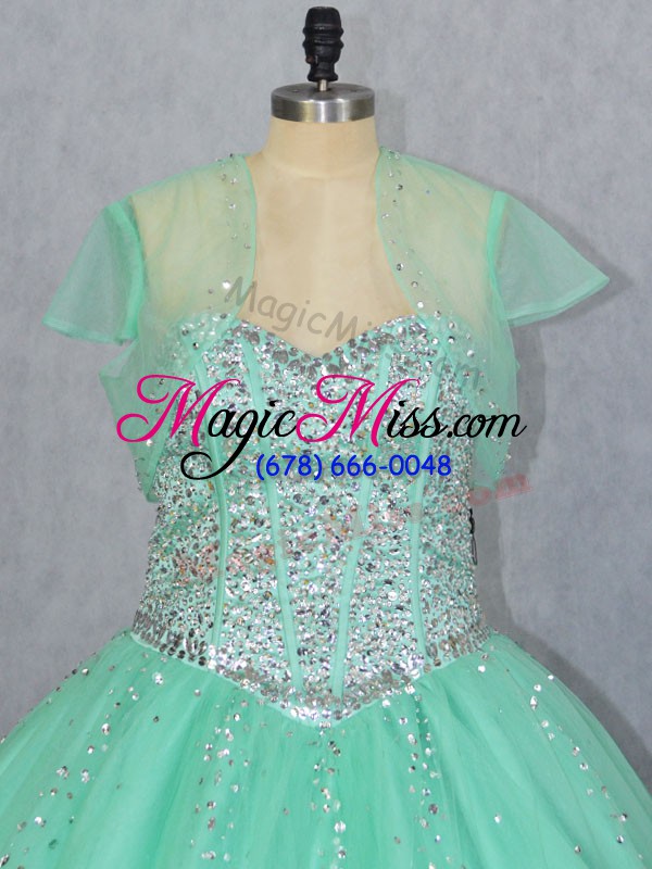 wholesale extravagant sleeveless tulle floor length lace up quinceanera dresses in apple green with beading
