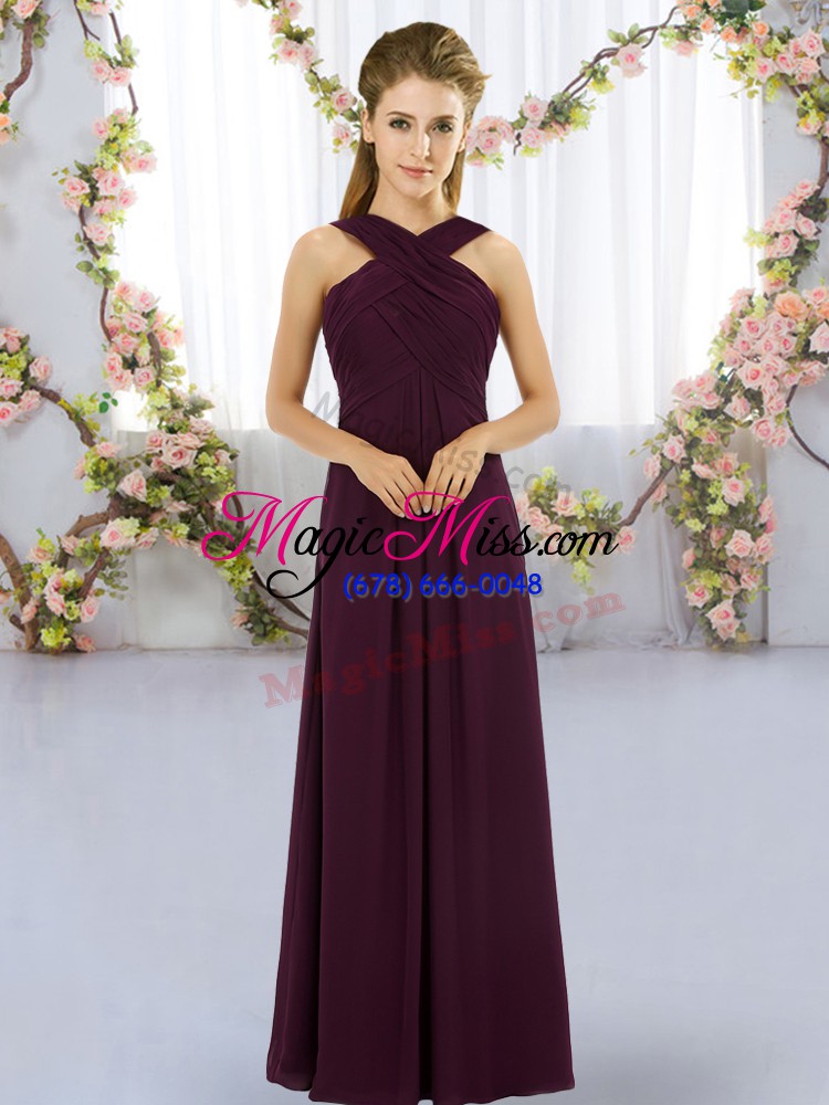 wholesale decent straps sleeveless lace up bridesmaid dress burgundy chiffon