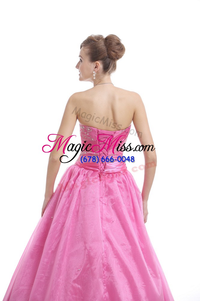 wholesale high end strapless sleeveless 15th birthday dress floor length embroidery rose pink organza
