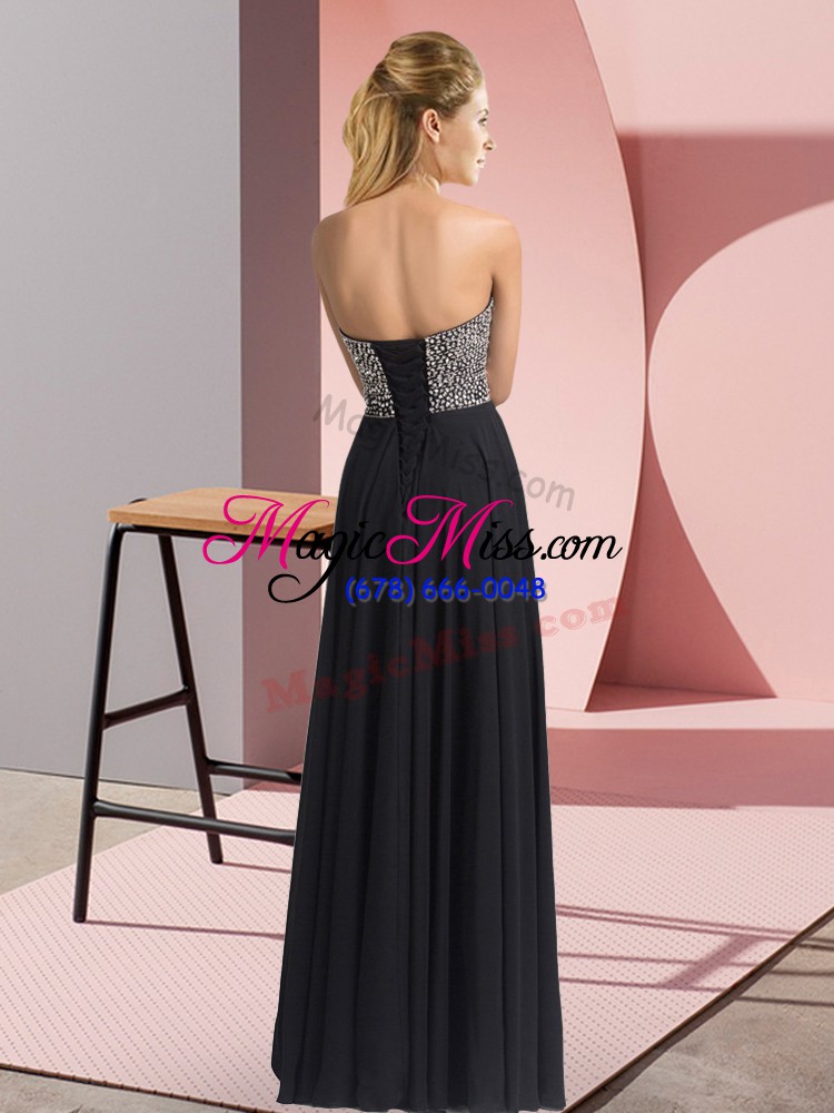 wholesale chiffon sweetheart sleeveless lace up beading formal dresses in black