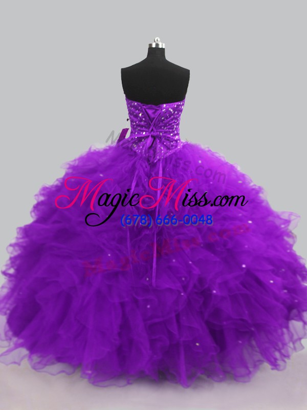 wholesale decent purple ball gowns beading and ruffles quinceanera gown lace up tulle sleeveless floor length