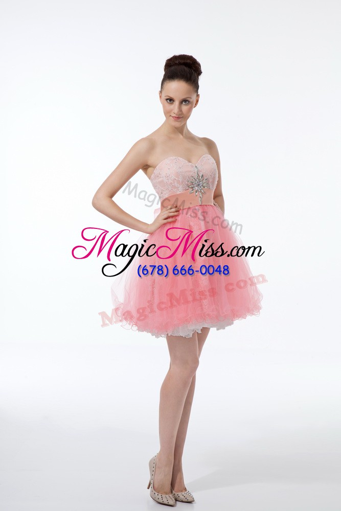 wholesale high class baby pink sleeveless lace and appliques mini length prom party dress