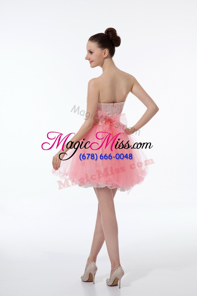 wholesale high class baby pink sleeveless lace and appliques mini length prom party dress