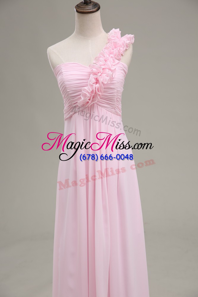 wholesale lovely sleeveless floor length ruching zipper evening dress with baby pink