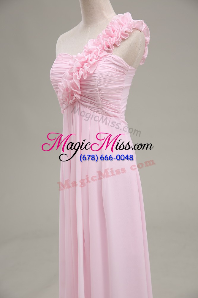 wholesale lovely sleeveless floor length ruching zipper evening dress with baby pink