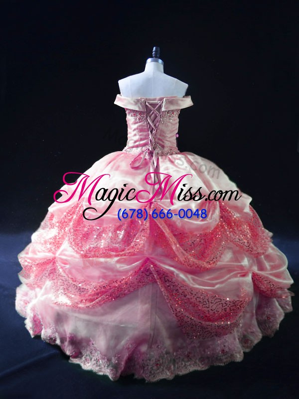 wholesale rose pink lace up vestidos de quinceanera beading and sequins sleeveless floor length