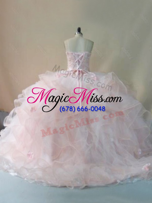 wholesale designer pink quinceanera dresses sweetheart sleeveless brush train lace up
