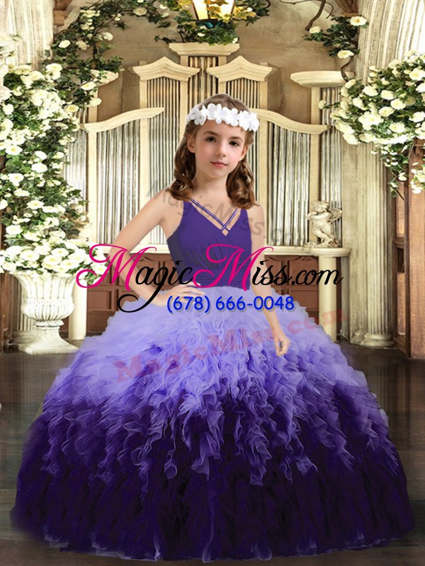wholesale perfect multi-color tulle zipper v-neck sleeveless floor length pageant dress for girls ruffles