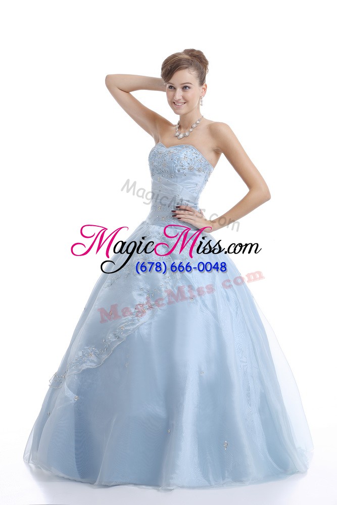 wholesale floor length lace up 15 quinceanera dress light blue for sweet 16 and quinceanera with embroidery