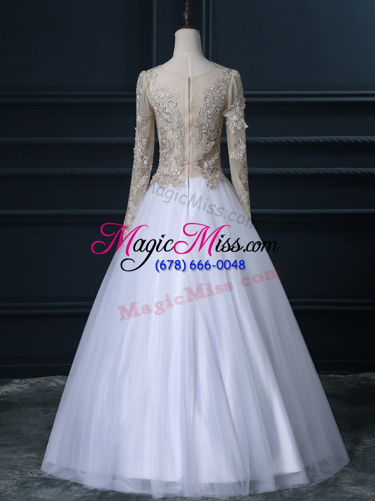 wholesale comfortable white zipper bridal gown lace long sleeves floor length