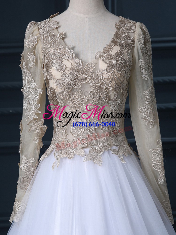 wholesale comfortable white zipper bridal gown lace long sleeves floor length