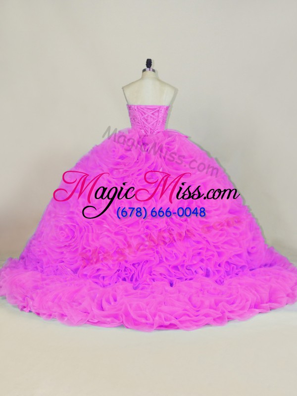 wholesale ideal lilac lace up sweet 16 dresses beading and ruffles sleeveless chapel train