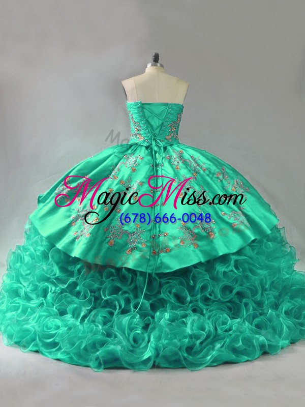 wholesale glorious green vestidos de quinceanera sweet 16 and quinceanera with embroidery and ruffles sweetheart sleeveless court train lace up