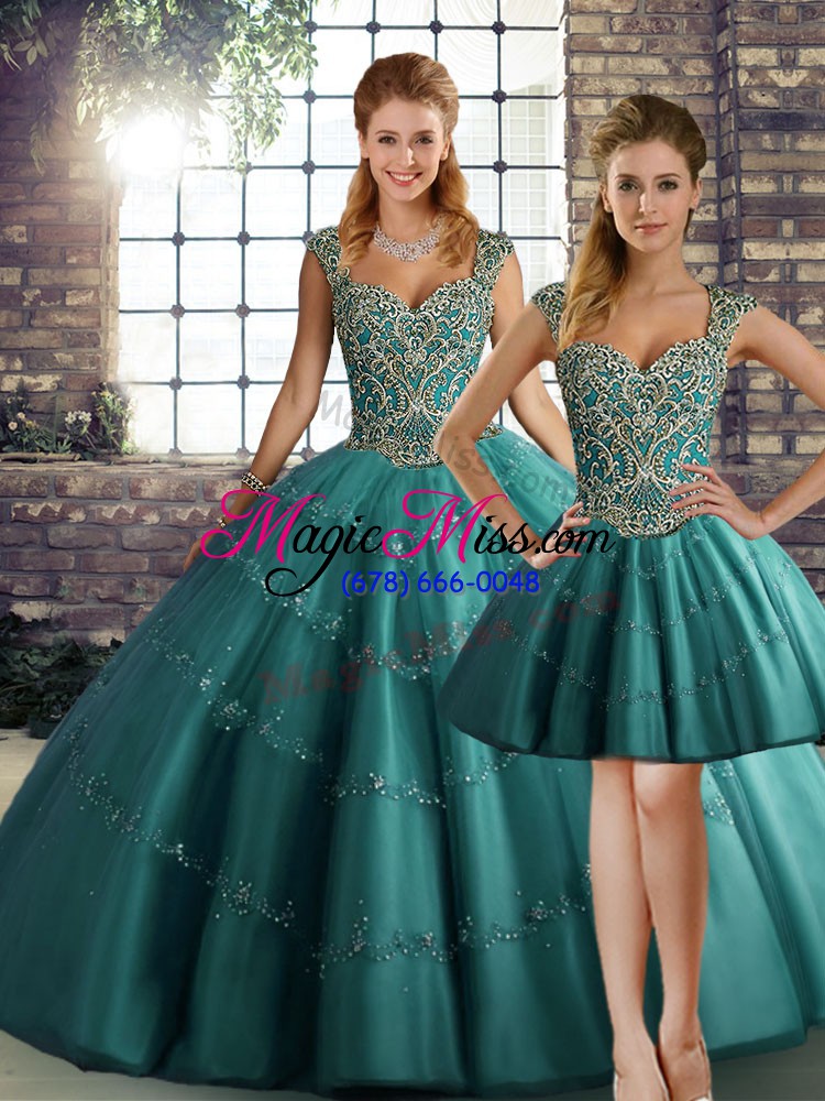 wholesale smart sleeveless lace up floor length beading and appliques ball gown prom dress