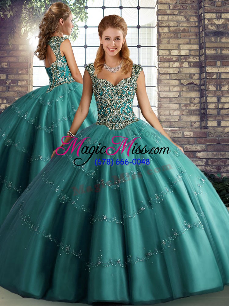 wholesale smart sleeveless lace up floor length beading and appliques ball gown prom dress