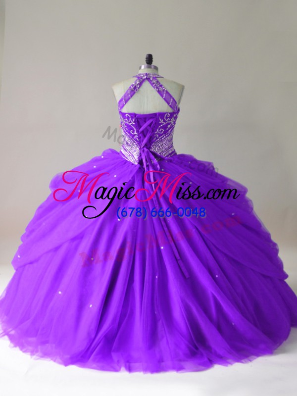 wholesale free and easy floor length purple 15 quinceanera dress tulle sleeveless beading