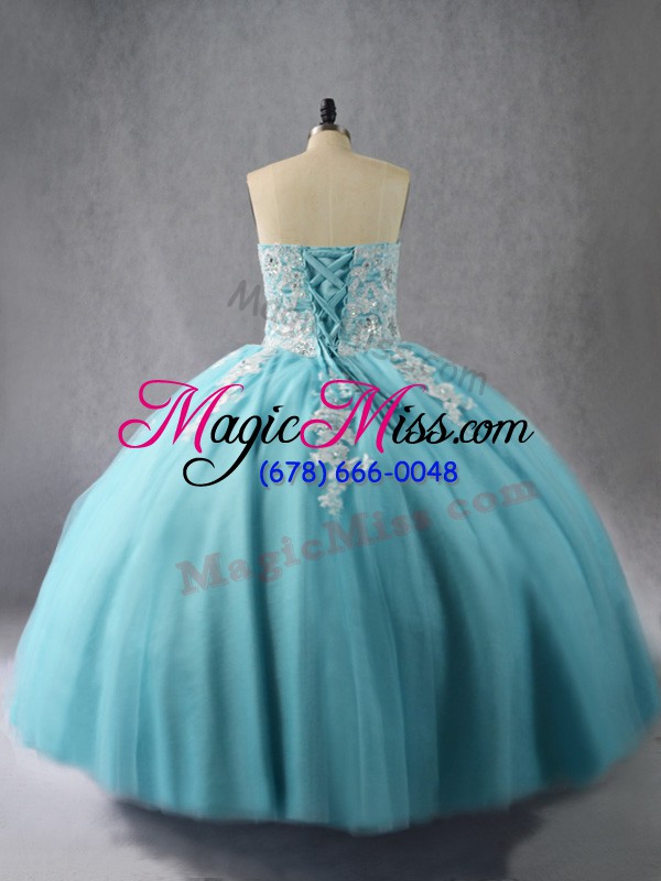 wholesale floor length lace up 15th birthday dress blue for sweet 16 and quinceanera with appliques