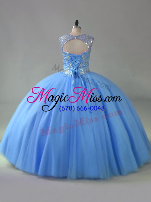 wholesale sweet ball gowns sweet 16 quinceanera dress blue scoop tulle sleeveless floor length lace up