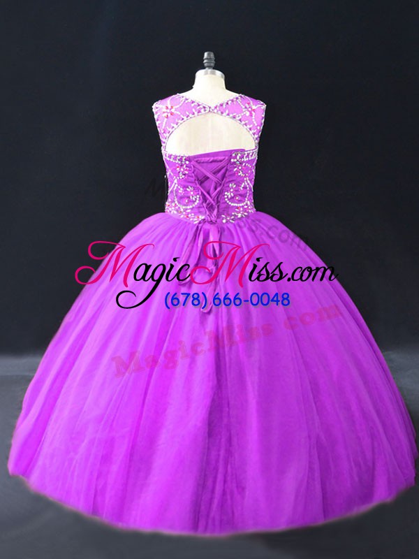 wholesale purple ball gowns beading quinceanera gowns lace up tulle sleeveless floor length