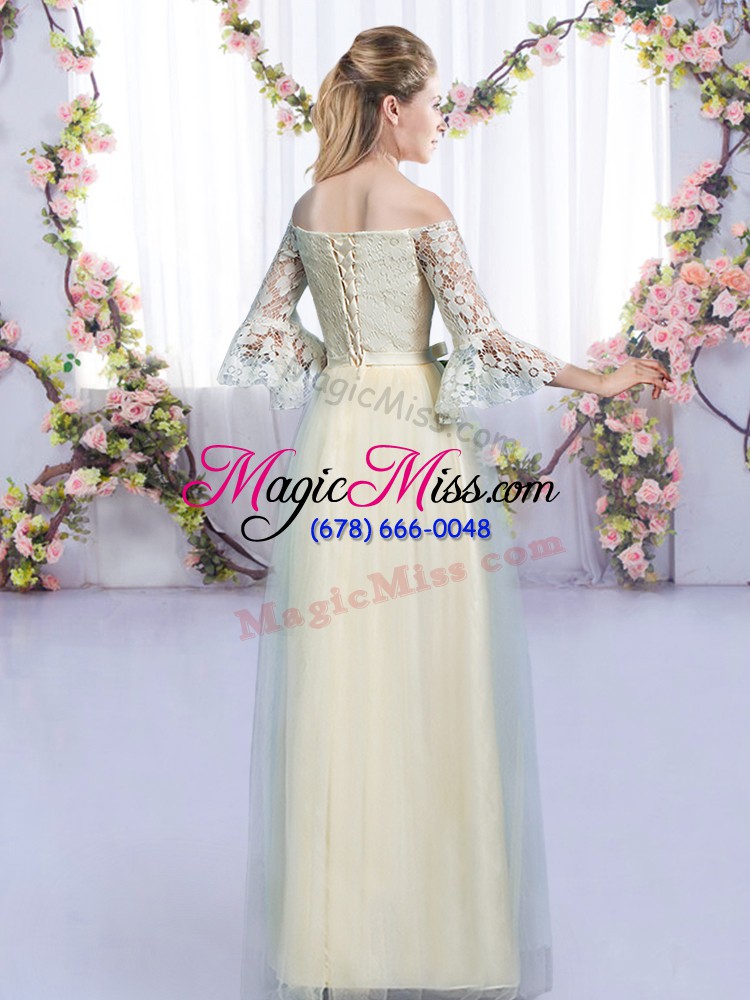 wholesale elegant champagne bridesmaid dresses wedding party with lace and bowknot off the shoulder 3 4 length sleeve lace up