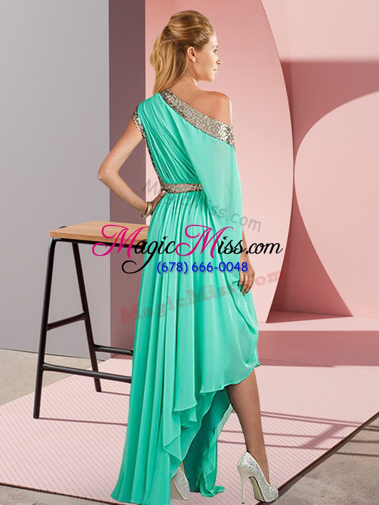wholesale on sale watermelon red side zipper one shoulder sequins evening gowns chiffon sleeveless