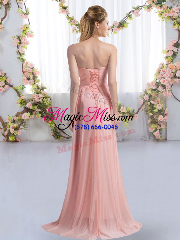 wholesale cheap chiffon strapless sleeveless sweep train lace up beading dama dress for quinceanera in