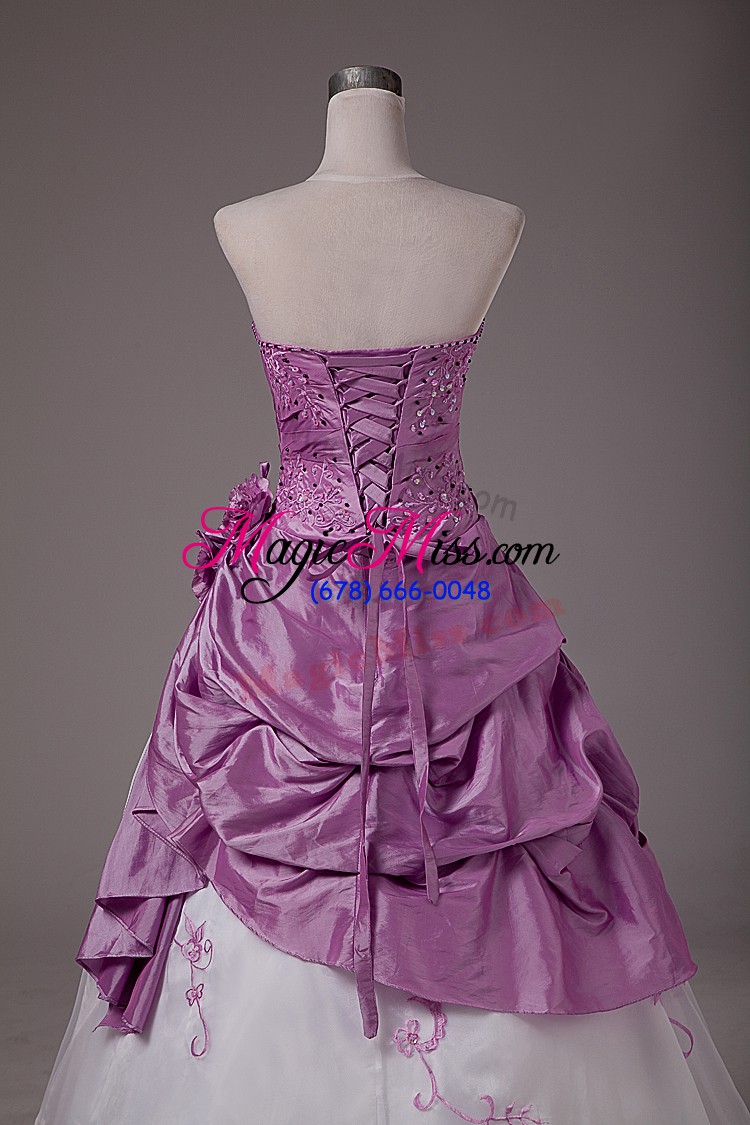 wholesale embroidery and pick ups sweet 16 quinceanera dress white and purple lace up sleeveless floor length