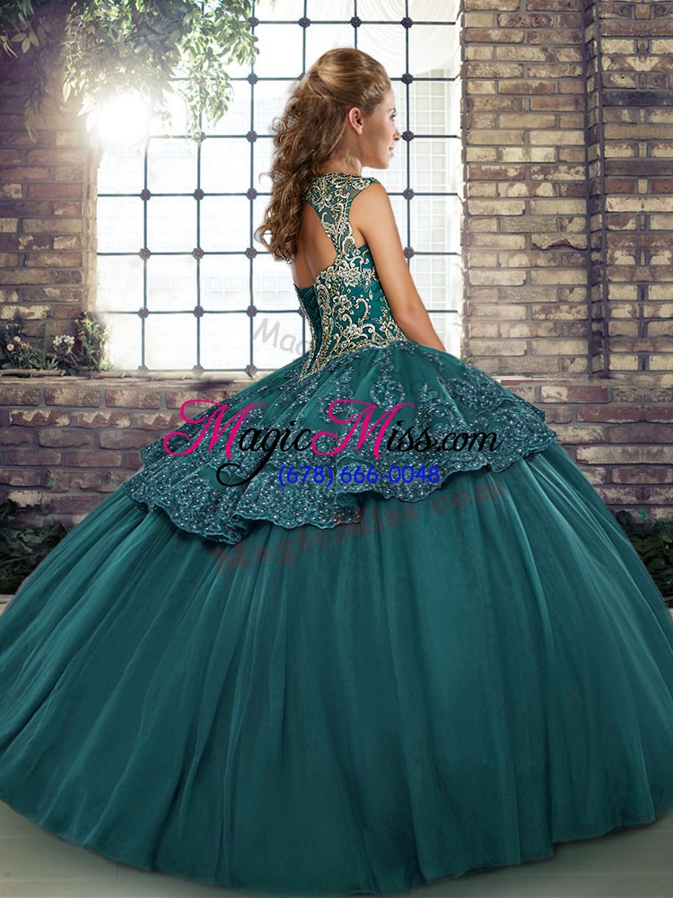 wholesale sumptuous straps sleeveless quinceanera dress floor length beading and appliques purple tulle
