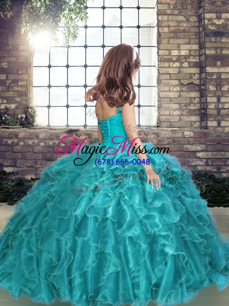 wholesale green organza lace up straps sleeveless floor length pageant dress toddler beading and ruffles