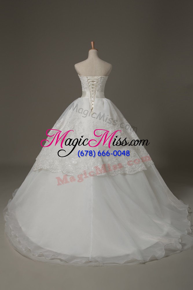 wholesale white wedding dresses sweetheart sleeveless brush train lace up