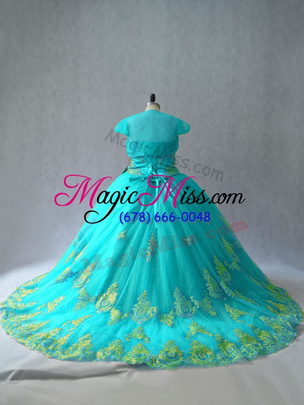 wholesale lace up vestidos de quinceanera aqua blue for sweet 16 and quinceanera with appliques