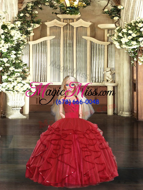 wholesale nice red lace up sweet 16 dresses ruffles sleeveless floor length