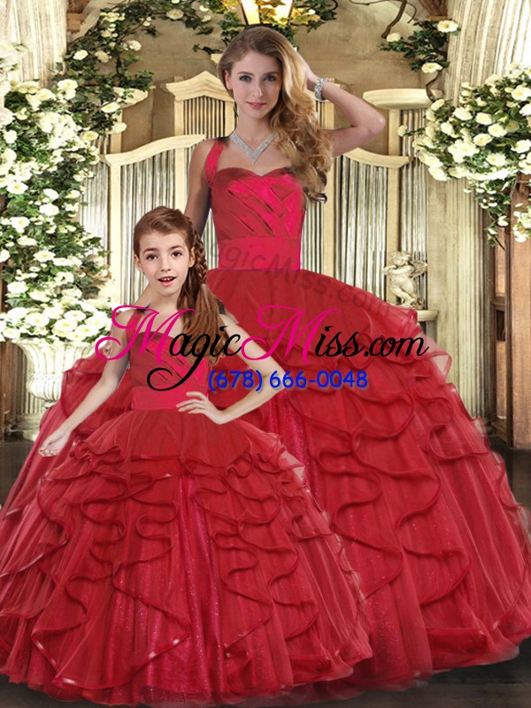 wholesale nice red lace up sweet 16 dresses ruffles sleeveless floor length