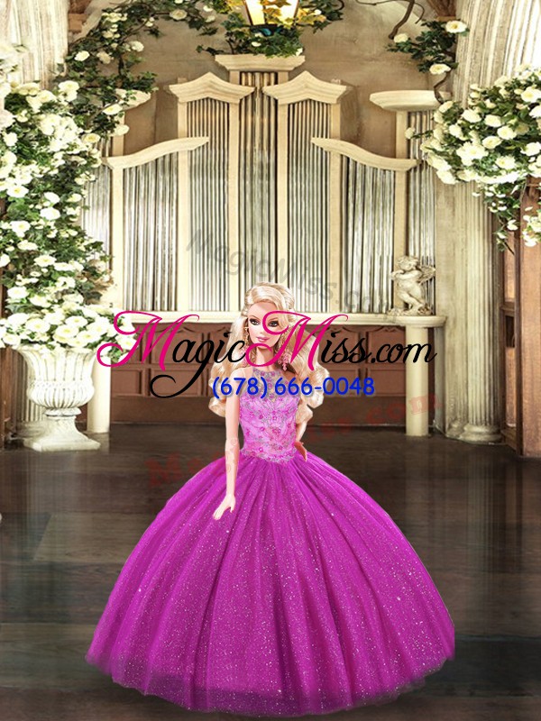 wholesale floor length ball gowns sleeveless fuchsia sweet 16 quinceanera dress lace up