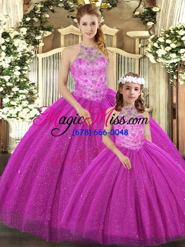 wholesale floor length ball gowns sleeveless fuchsia sweet 16 quinceanera dress lace up